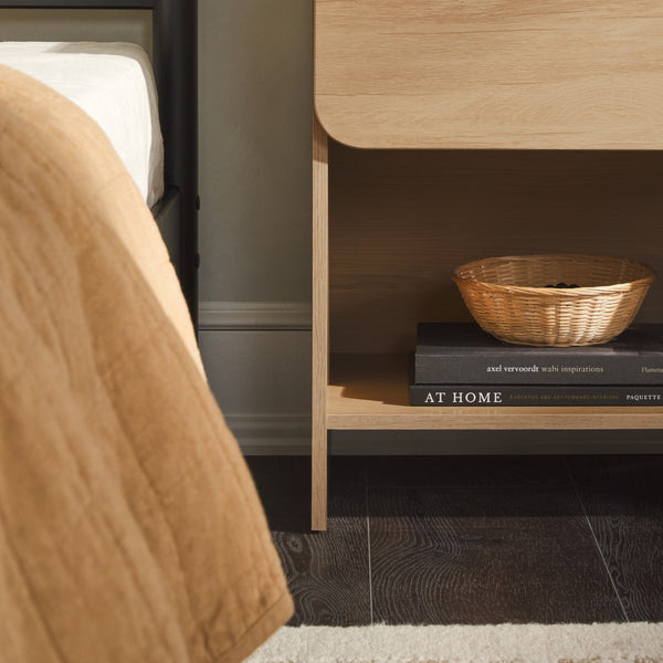 Domm Modern Scandinavian Nightstand with Open Cubby, Sleek Design & Quick 30-Minute Assembly