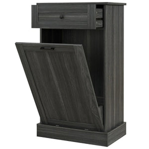 English Elm Trash Cabinet with Tilt Out Door Oak Top Charcoal Gray Kitchen Storage Unit T3971P464974