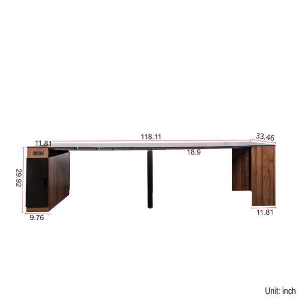 English Elm Modern Expandable Dining Table with Built-In Outlet, 5-Panel Extendable Space-Saving Design for Gatherings Walnut+black W331S00190