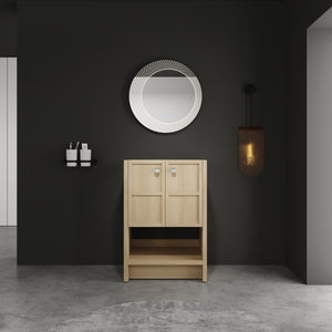English Elm 24" Modern Freestanding Bathroom Vanity Oak Plywood with Soft-Closing Doors & Open Shelf Storage W1972P268402