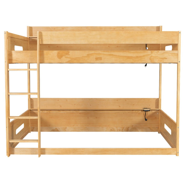 English Elm Queen Over Pine Bunk Bed with Built-in Shelves and Usb Charging Ports Wood N7090002238D