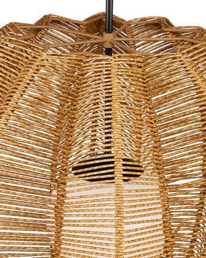 Currey & Company Barbary Fluted Outdoor Pendant - Elegant Starfruit Design In All-weather Wicker, Adjustable Height Natural All,Weather Wicker ,Metal ,Glass 9500-0019-currey-company