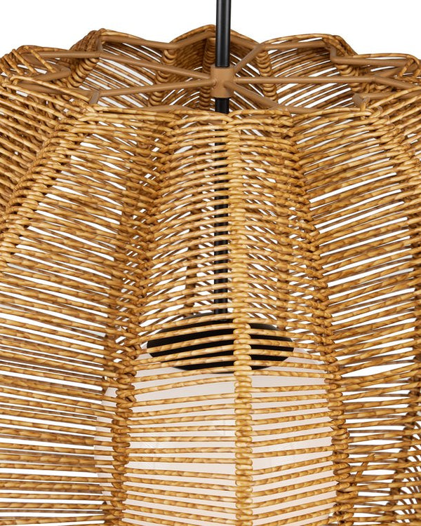 Currey & Company Barbary Fluted Outdoor Pendant - Elegant Starfruit Design In All-weather Wicker, Adjustable Height Natural All,Weather Wicker ,Metal ,Glass 9500-0019-currey-company