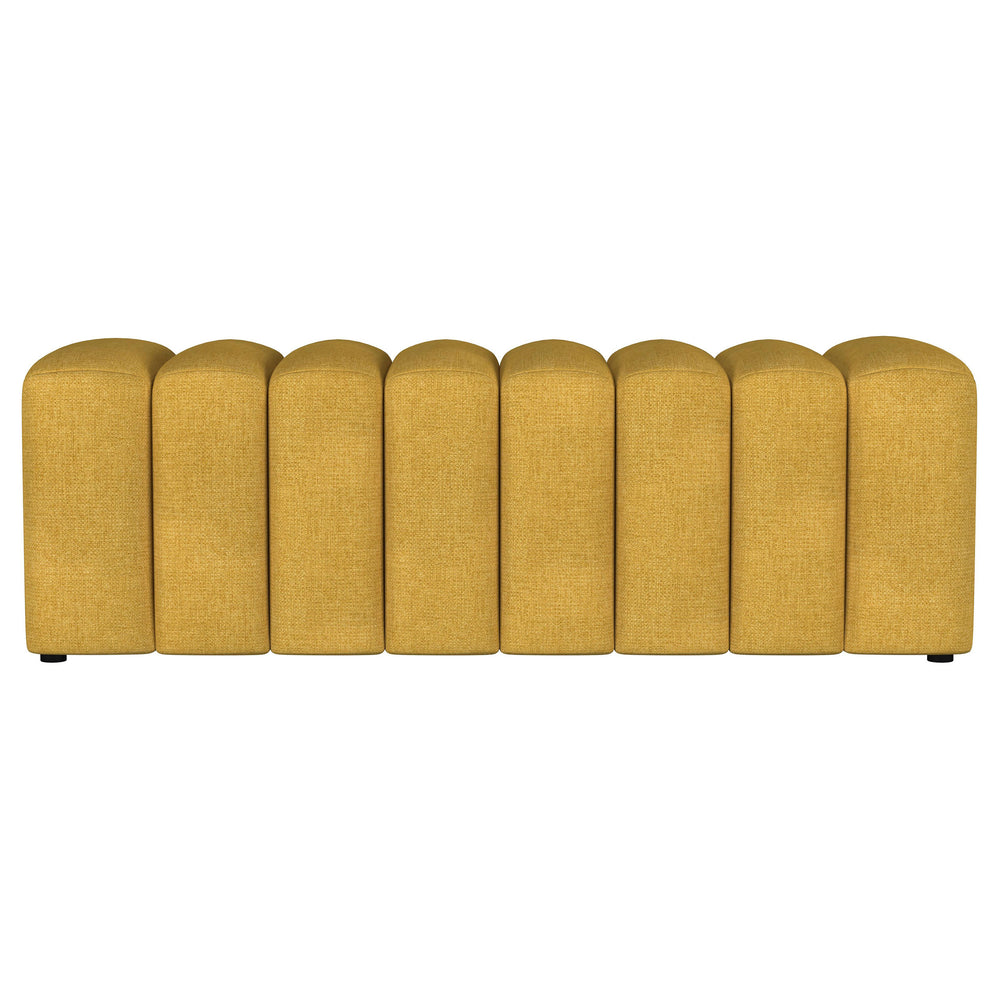English Elm 1pc Modern Fabric Upholstered Tufted Accent Bench with Curved Silhouette Foam Cushion Sleek Minimal Legs Mustard yellow 55.71 L x 21.85 W x 19.49 H B011P362626