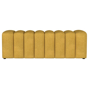 English Elm 1pc Modern Fabric Upholstered Tufted Accent Bench with Curved Silhouette Foam Cushion Sleek Minimal Legs Mustard yellow 55.71 L x 21.85 W x 19.49 H B011P362626
