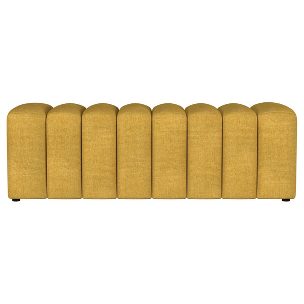 English Elm 1pc Modern Fabric Upholstered Tufted Accent Bench with Curved Silhouette Foam Cushion Sleek Minimal Legs Mustard yellow 55.71 L x 21.85 W x 19.49 H B011P362626