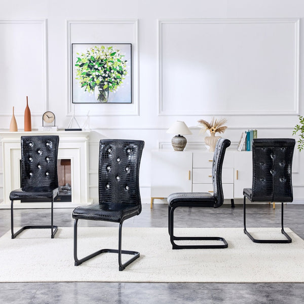 English Elm Set of 2 Glam Faux Alligator Pvc Dining Chairs with Crystal Buckle Bow Legs Black W3875P371060