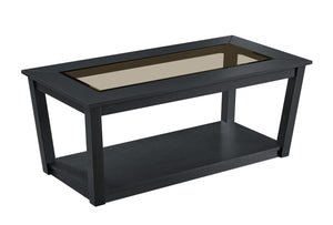 English Elm 3-piece Contemporary 3-Piece Table Set with Glass Insets, Black MDF & Wood Base, Open Shelf Storage B011P405645