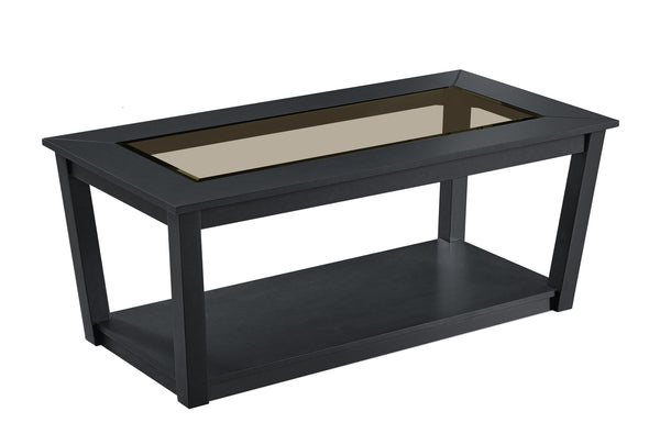 English Elm 3-piece Contemporary 3-Piece Table Set with Glass Insets, Black MDF & Wood Base, Open Shelf Storage B011P405645