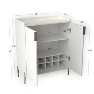 English Elm 2 Door Wine Bar Cabinet with 12-Bottle Rack, Soft-Close Hinges, Adjustable Shelf & Elevated Metal Legs White W2899P372844