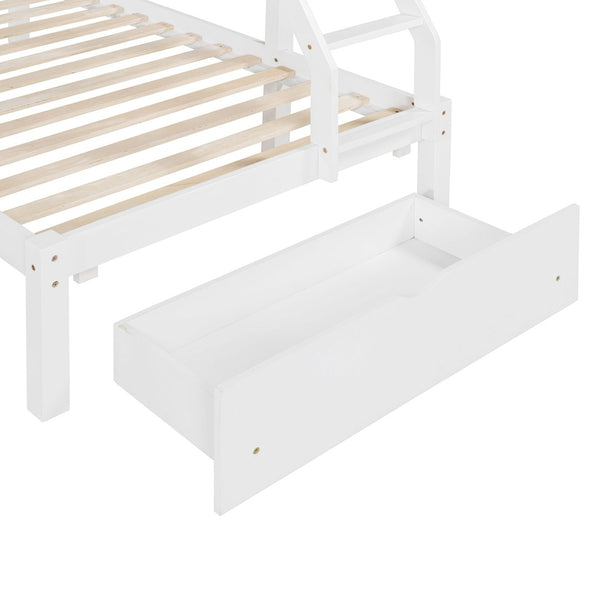 English Elm Full Over Twin Triple Bunk Bed Pinewood Frame with Storage Drawers and Guardrails LT000343AAK-2