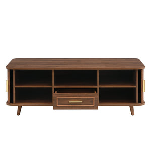English Elm Modern Mid-century Coffee Table Tambour Doors Open Shelves Warm Wood Living Room Walnut N770P333551W
