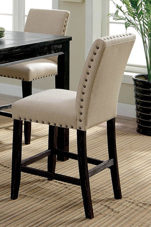 English Elm Rustic 5-Pc Counter Height Dining Set with Square Wood Table, Fabric Cushioned Chairs, Distressed Charm B2741P384492