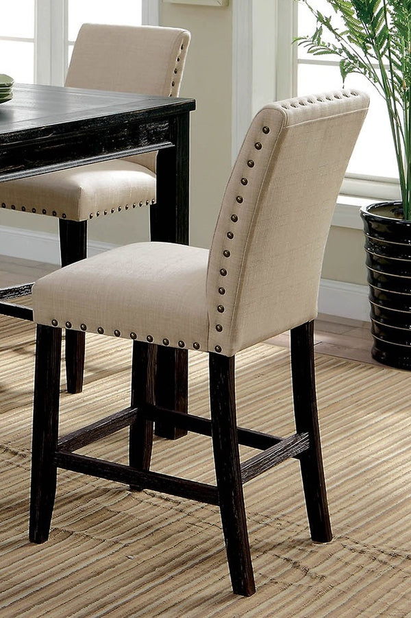 English Elm Rustic 5-Pc Counter Height Dining Set with Square Wood Table, Fabric Cushioned Chairs, Distressed Charm B2741P384492