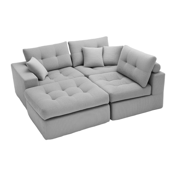 English Elm Corduroy L-shaped Sectional Sleeper Sofa No Assembly Needed for Apartments Light Gray W5532S00033