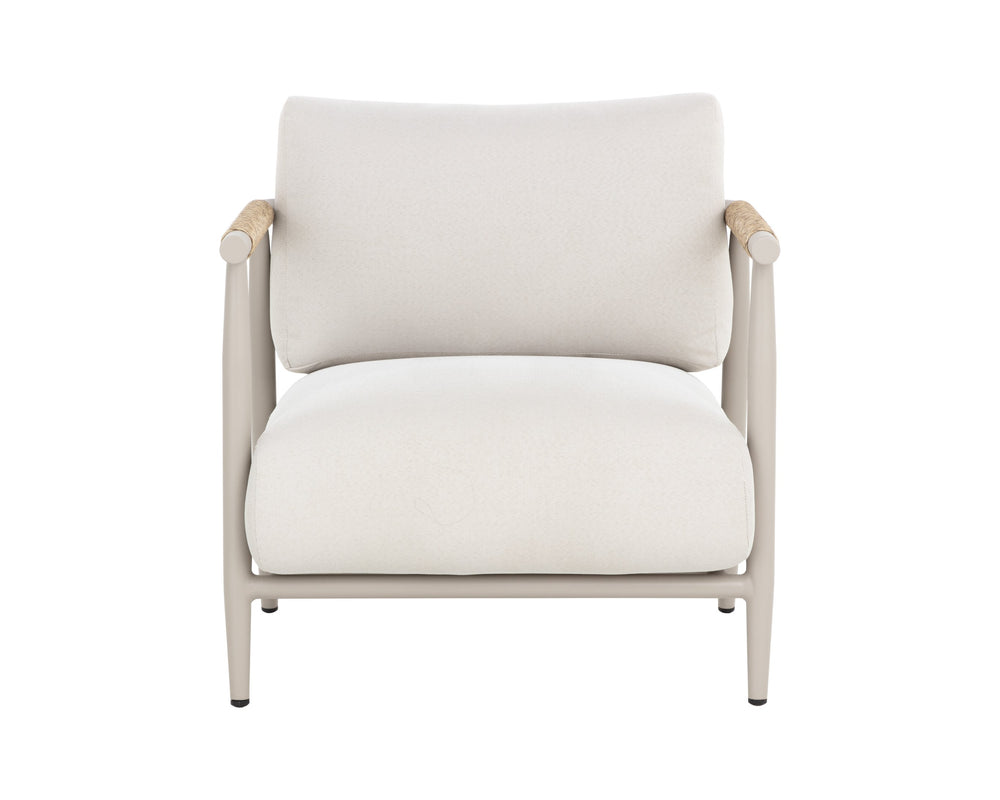 Sunpan Muros Lounge Chair - Stylish Greige Aluminum Frame With Faux Rattan Design & Cream Cushions Cream Fabric 112166