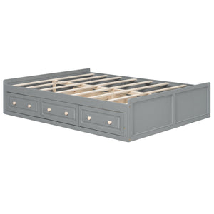English Elm Wood Queen Platform Bed Solid Pine Frame Six Storage Drawers No Box Spring Needed Gray N709P241723E-1