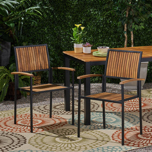 English Elm Christopher Knight Home® - BRIDGET Acacia Wood and Metal Dining Chair Set of 2 — Weather-Resistant Vertical Slat Design, Durable Teak+ Black 63338.00