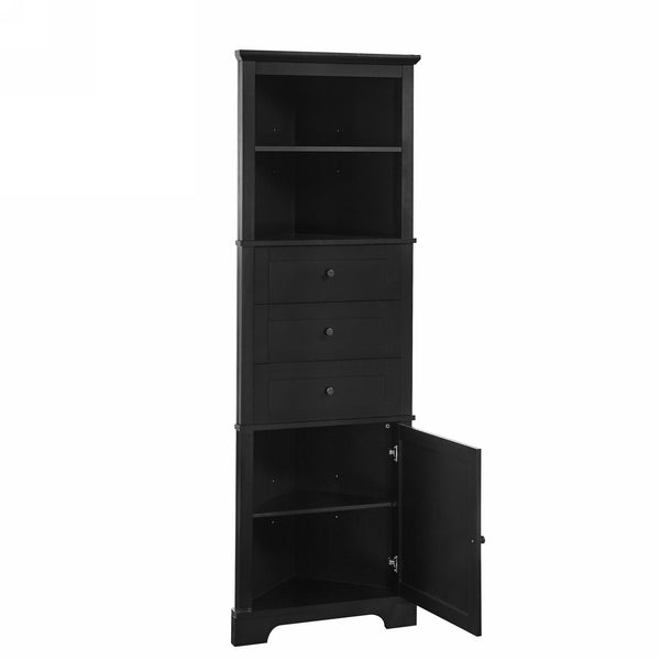 English Elm Black Triangle Tall Cabinet with 3 Drawers, Adjustable Shelf, Painted MDF, Anti-Tip, Stylish Storage N725P247409B