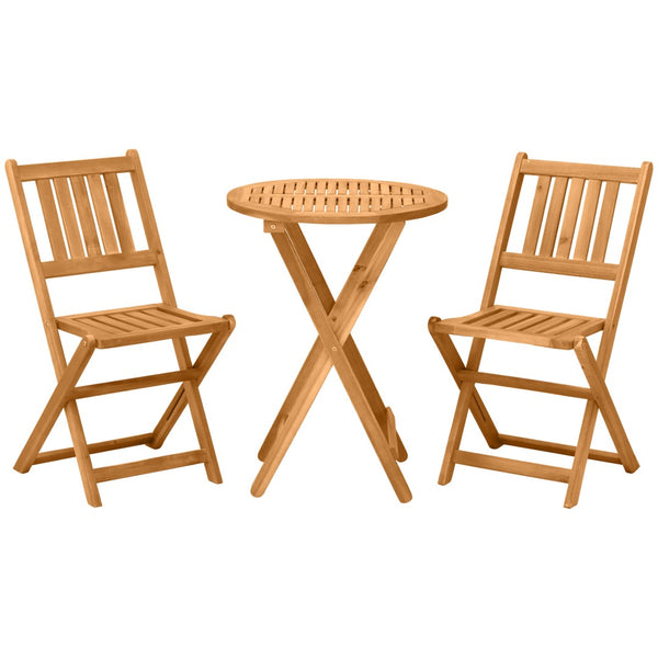 English Elm Outsunny 3-Piece Folding Acacia Wood Bistro Set For Outdoor Relaxation, Compact Teak Finish Style W2225P174459-GIGA