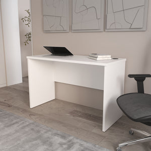 English Elm FM Rough Rock Minimalist Home Office Desk with Built-In Cable Management for Tidy, Functional Workspaces White 53 L x 26 W x 4 H B128P283293