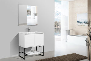 English Elm 30" Floating Bathroom Vanity Base Glossy White Soft Close Modern Wall Mount W1920P263625