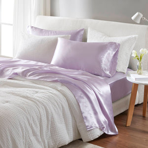 English Elm 6 Luxury Queen Sheet Set Satin 100% Polyester 90GSM Smooth Wrinkle-Resistant Deep Pocket Bedding Purple 11.81 L x 9.84 W x 3.94 H B035P319703