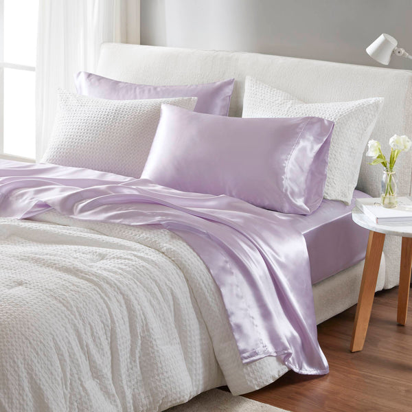 English Elm 6 Luxury Queen Sheet Set Satin 100% Polyester 90GSM Smooth Wrinkle-Resistant Deep Pocket Bedding Purple 11.81 L x 9.84 W x 3.94 H B035P319703