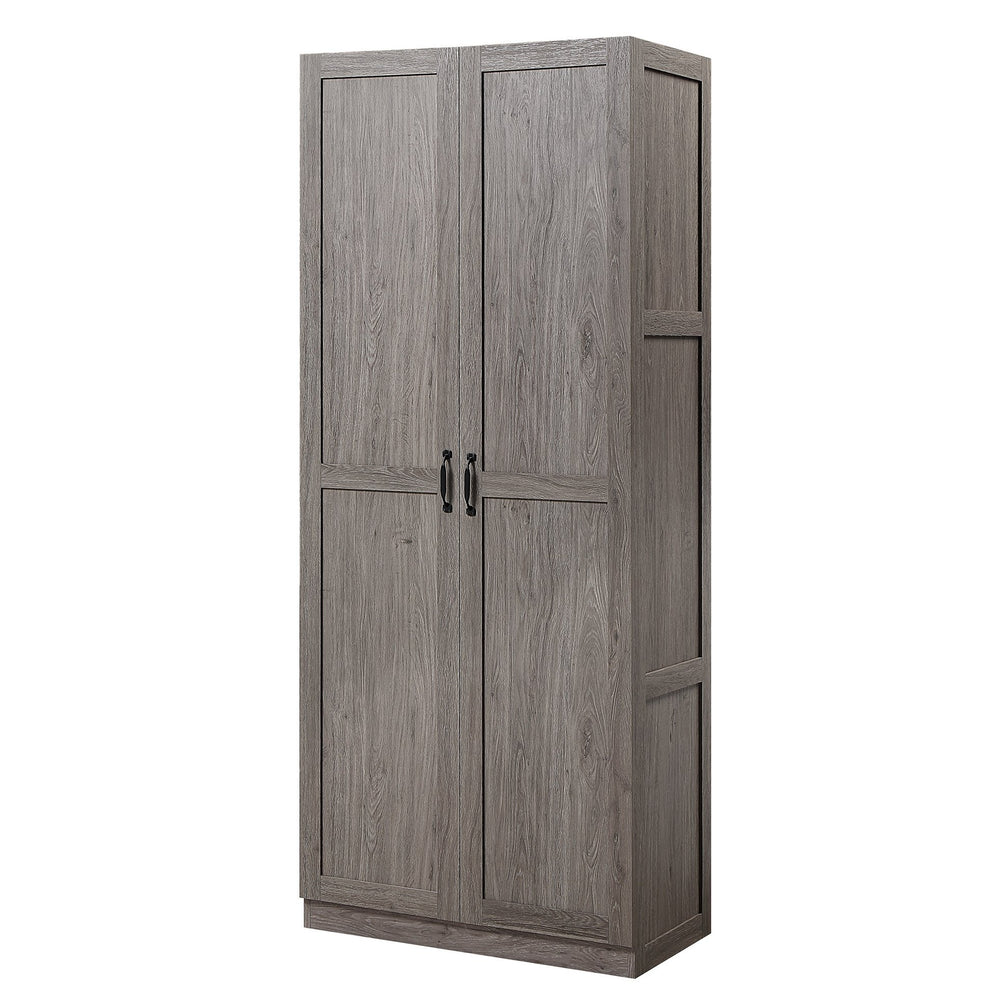 English Elm Cornelia Grey Storage Cabinet 71" Tall MDF with 6 Adjustable Shelves, Soft-Close Doors & Mop Base B365P397854
