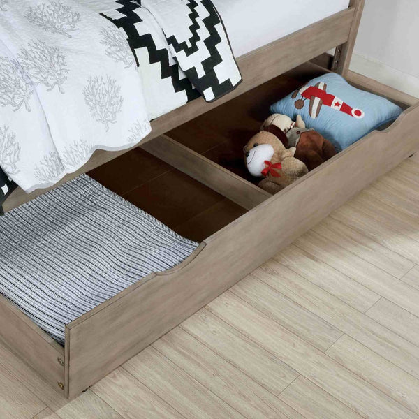 English Elm Transitional Twin Bed Set with Trundle and Nightstands Wire-brushed Wood Grain Finish B2741S00853