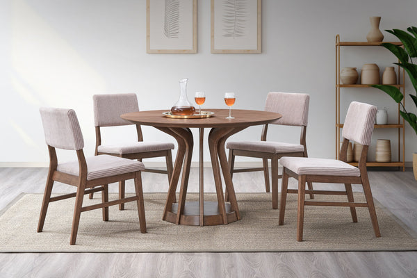 English Elm Seda Mid-Century 5-Piece Round Dining Set with Corduroy Upholstered Chairs and Sturdy Tabletop Mauve,Walnut 39 L x 13 W x 20 H B2726S00406