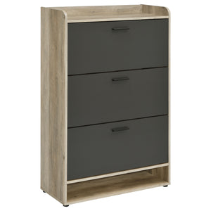 English Elm Kyla 3-Tier Engineered Wood Shoe Cabinet with Decorative Top Surface, Antique Pine Accents, Grey Finish B062P299909