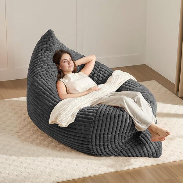 English Elm Ergonomic Oversized Corduroy Bean Bag with Washable Cover for Cozy Living Spaces W3737P423705