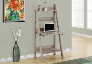 English Elm Computer Leaning Desk with Shelves 61" High – Taupe Brown Wood-Look Ladder Workstation, Storage-Friendly, Wall-Mountable beige brown 39 L x 20 W x 8 H B2710P219592