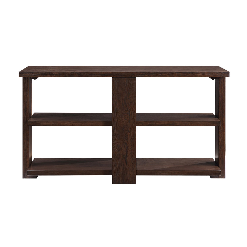 English Elm Walnut Sofa Table with Two Shelves, Poplar & Ash Veneer, 52.5" Wide Rustic Modern Storage Console B062P191046