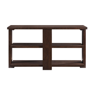 English Elm Walnut Sofa Table with Two Shelves, Poplar & Ash Veneer, 52.5" Wide Rustic Modern Storage Console B062P191046