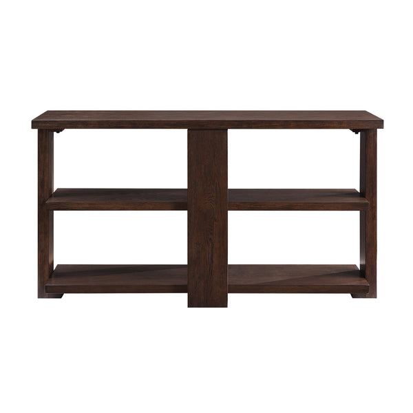 English Elm Walnut Sofa Table with Two Shelves, Poplar & Ash Veneer, 52.5" Wide Rustic Modern Storage Console B062P191046