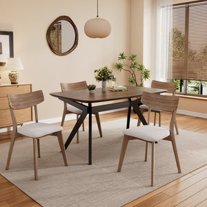 English Elm Christopher Knight Home® - 5-Pieces Upholstered Dining Set with Rubberwood Frame, Mid-Century Modern Style, Plush Comfort and Durability Black + Dark Walnut,Light beige N768P189387L_4_N768P247991W