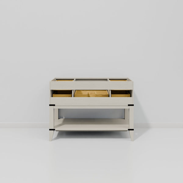 English Elm White Oak Single Bath Vanity With Carrara Marble Top - 48" W, Ample Storage & Soft-Close Drawers B2731P260238-GIGA