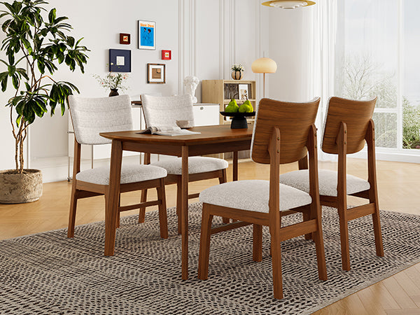 English Elm Farmhouse 5-Piece Dining Set for 4 with Upholstered Chairs, Rubberwood Frame, Ergonomic Comfort, Stylish Brown+Beige N752S001016A