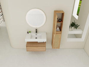 English Elm 30 Inch Wall-Mounted Bathroom Vanity With Resin Sink & Soft Close Drawers - Modern Storage Solution W999S00354