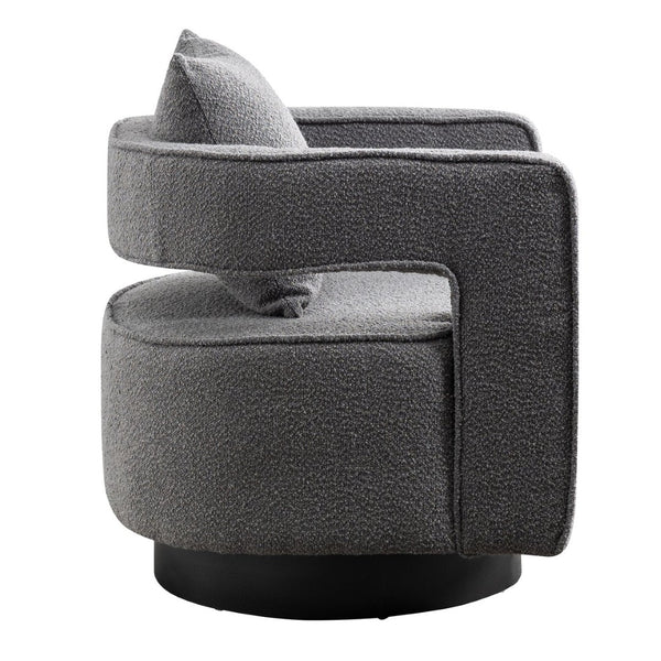 English Elm 29.13"w Boucle Swivel Accent Chair Open Back 360 Rotation Modern Lounge Seating Gray W3188P417878