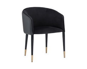 Sunpan Asher Dining Armchair - Modern Barrel Back Design with Black Steel Legs and Elegant Gold Foot Caps Abbington Black / Napa Black