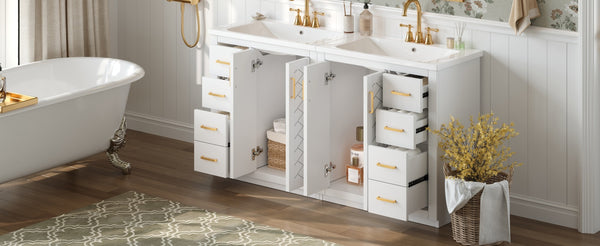 English Elm 60'' Modern Bathroom Vanity Set With Ceramic Sink, Solid Wood Frame, Soft-Close Drawers & Doors N710SS00001K