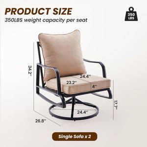 English Elm Patio 2-Piece Swivel Rocking Chairs Set with 4" Thick Beige Cushions, Weather-Resistant Metal Comfort T3623P409870
