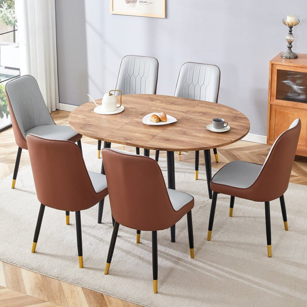English Elm Table Modern Extendable Wood Mdf Dining Set With 6 Pu Chairs - Perfect For Any Gathering Space! W1151S03939-GIGA
