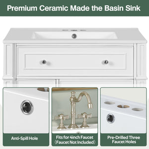 English Elm Bathroom Vanity with Sink French-Inspired 30" Ceramic Basin Vanity Cabinet with Soft-Close Doors & Drawer Organizer White N710P286723K