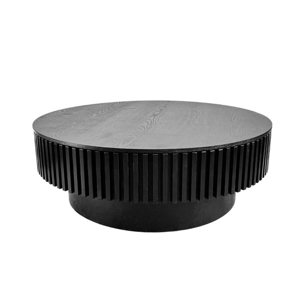 English Elm 39.37'' Round Lift-top Coffee Table Fluted Wood Veneer Hidden Storage Modern Living Room Black W1435P261922