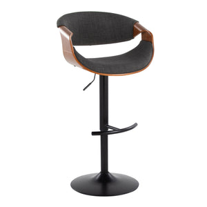 English Elm Curvo Mid-Century Adjustable Swivel Barstool with Walnut Accent, Black Metal Base and Fabric Seat Charcoal B202S00800