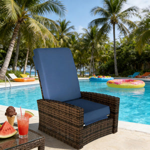 English Elm Swivel Recliner Outdoor Wicker Chair with Footrest Pe Rattan Patio Lounge Seat T3971P444304